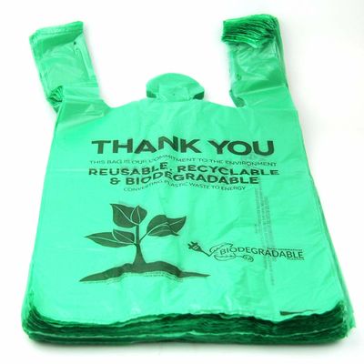 Color verde plástico biodegradable de los bolsos de compras del 40% Biobased Mic 16/18